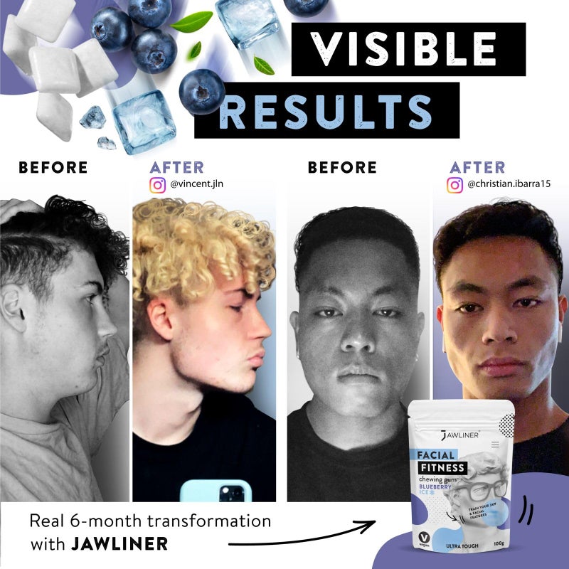 Jawliner® - Pioneers the Toughest Handmade 15x Harder Jawline Gum Includes 12 Weeks Coaching - Sugar-Free Blueberry Ice Gum - Jawline Exerciser for Mewing & Shaping the Jaw (2 Months Pack) - Image 5